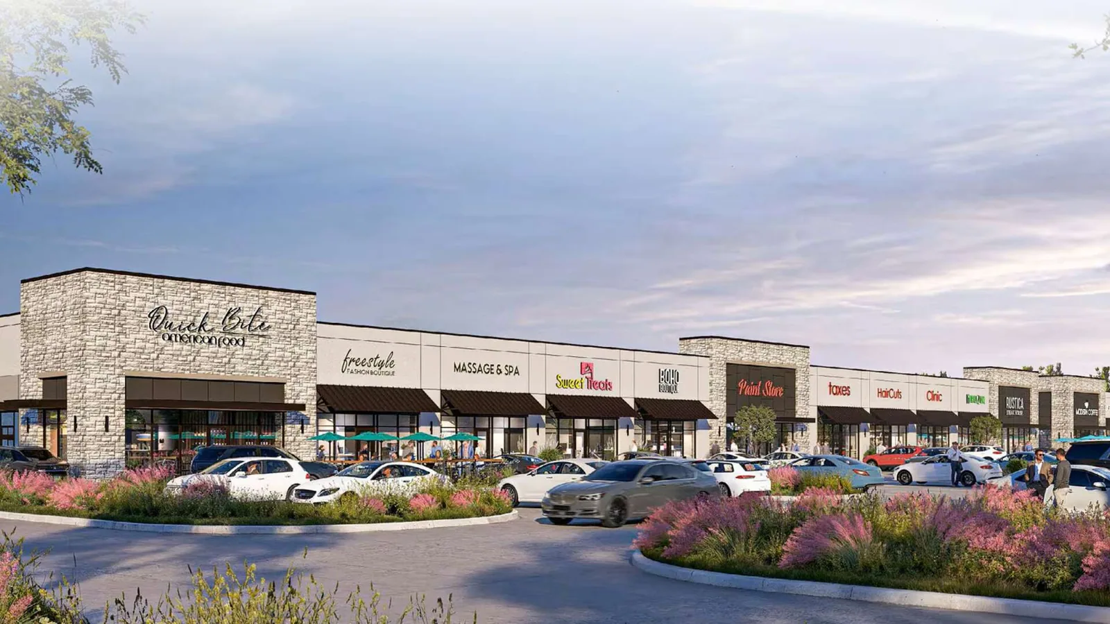 retail roof with several tenant areas
